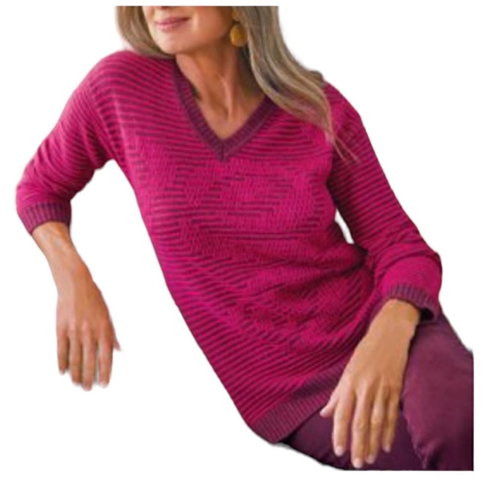 Soft Surroundings Textured Bell Flower Sweater Pink Ribbed Casual Jacquard Sz L